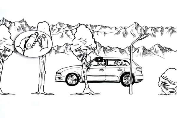 Zeichnung eines Audi Fahrzeugs mit einer Familia