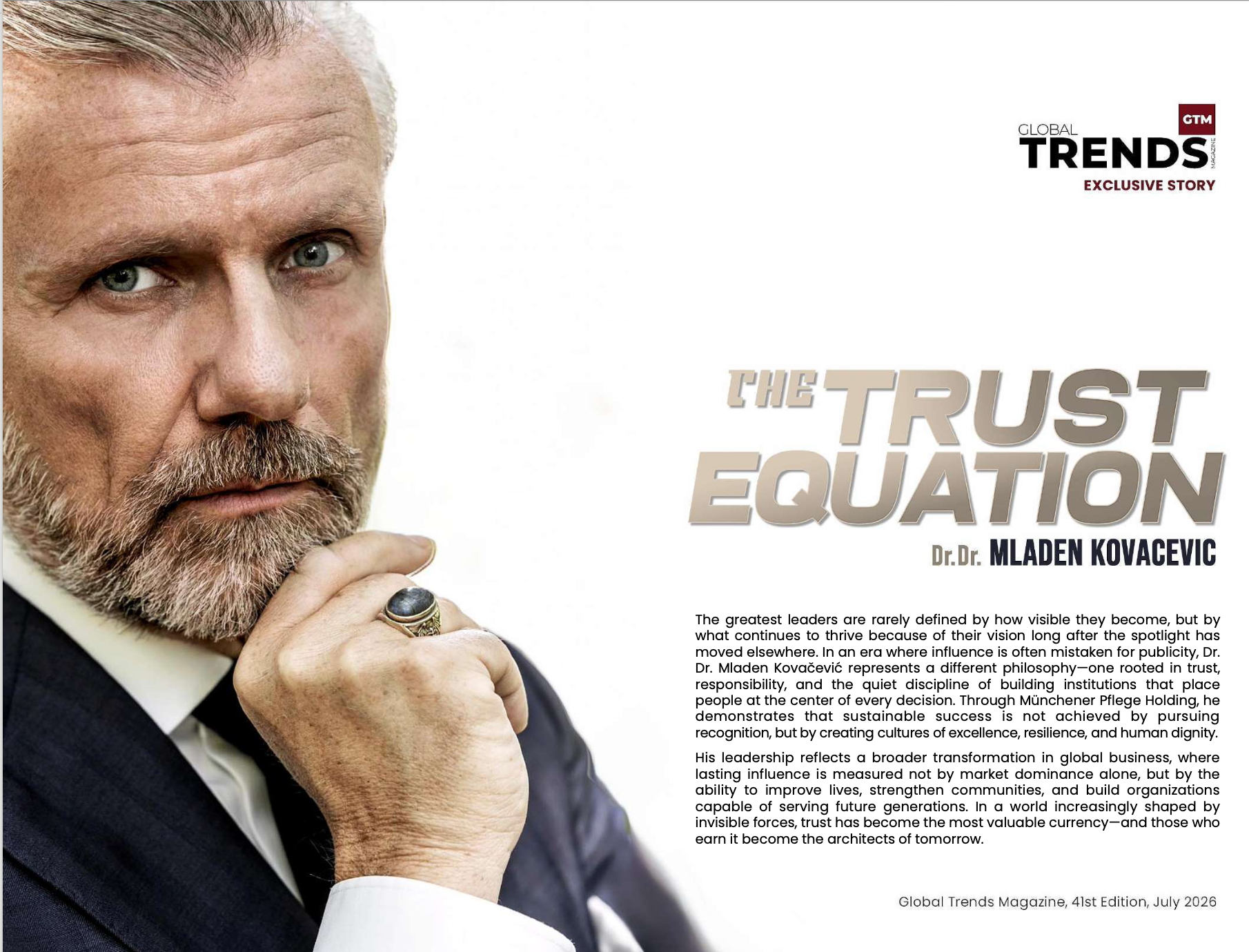 Portrait von Mladen Kovacevic auf der Titelstory des Trends Magazines
